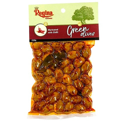 Regina Grüne Oliven mit Chili 250g.
