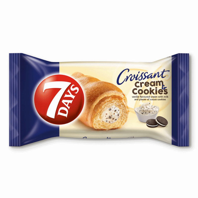 Croissant „7 Days“ mit Vanillecreme und Keksstückchen 92g.