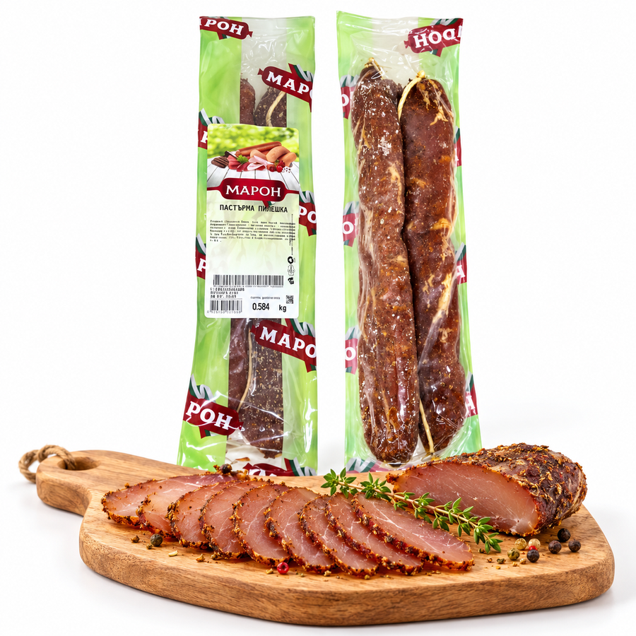 Bulgarische Hähnchen-Pastarma auf Holzbrett